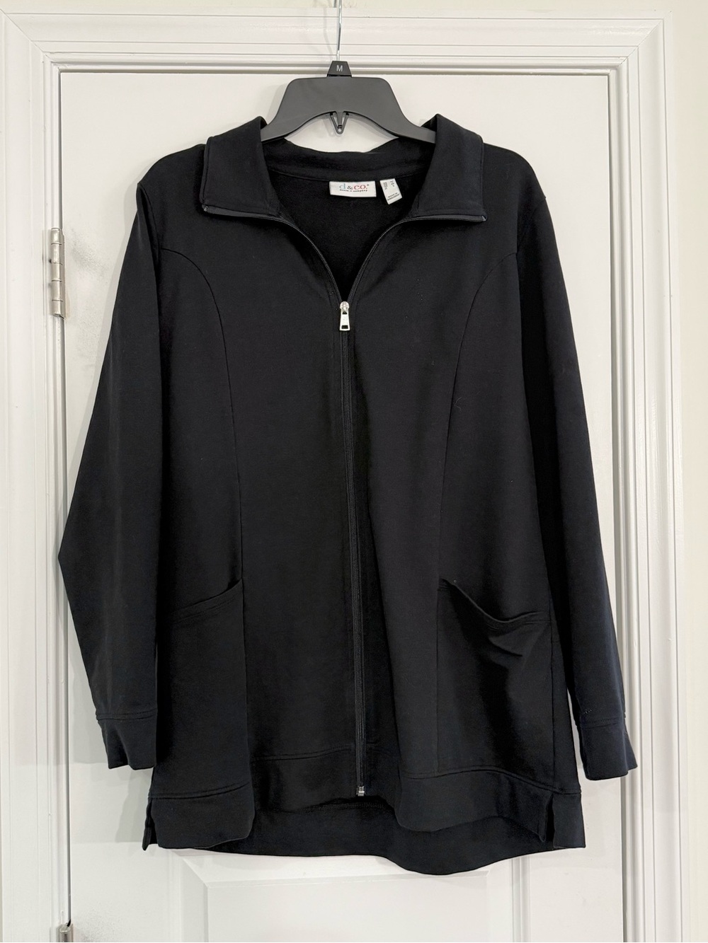 Denim & Co Black Zip Front Knit Jacket Women’s M Athleisure